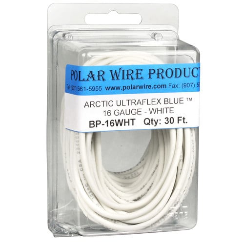 16 AWG White Arctic Ultraflex Blue 30 foot bubble pack, 100% copper fine strand tinned wire rated to -55C