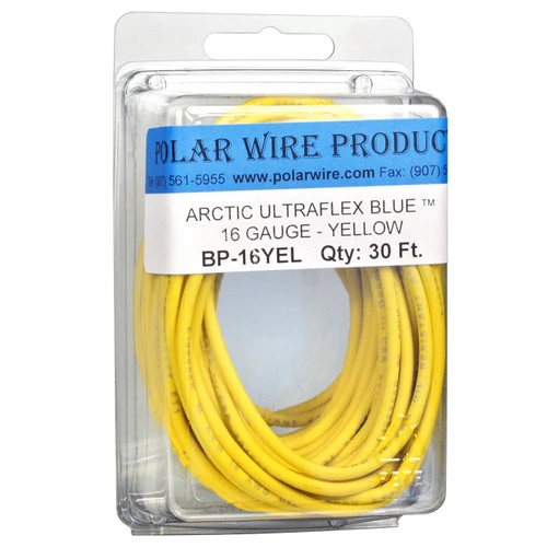 16 AWG Yellow Arctic Ultraflex Blue 30 foot bubble pack, 100% copper fine strand tinned wire rated to -55C