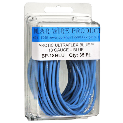 18 AWG Blue Arctic Ultraflex Blue 35 foot bubble pack, 100% copper fine strand tinned wire rated to -55C