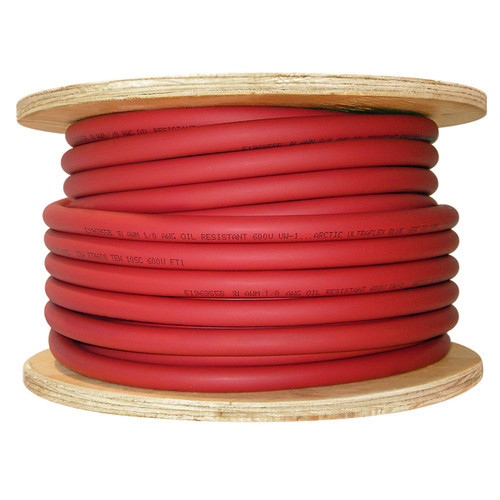 1/0 AWG Red Arctic Ultraflex Blue® 100% copper Class K fine stranded cold weather flexible wire - 100 foot spool