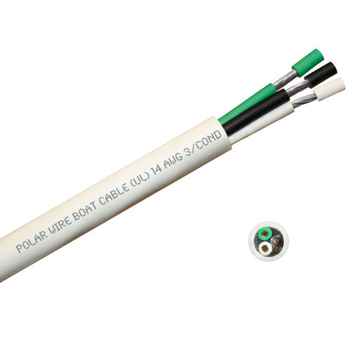 14 AWG 3 Conductor Round Boat Cable, 100 foot spool, black, white and green conductors