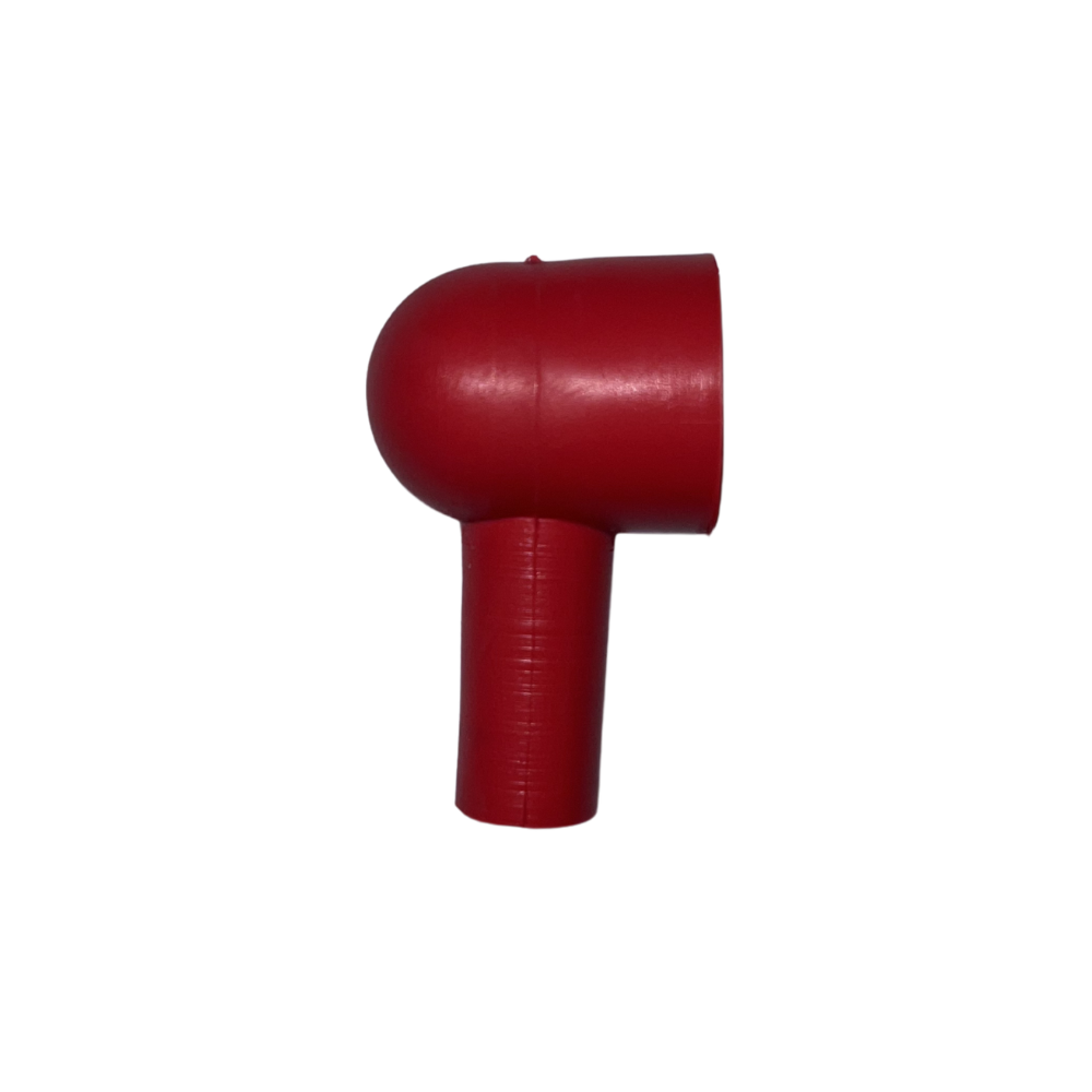 Red 18-10 AWG eyelet battery terminal boot, angled view