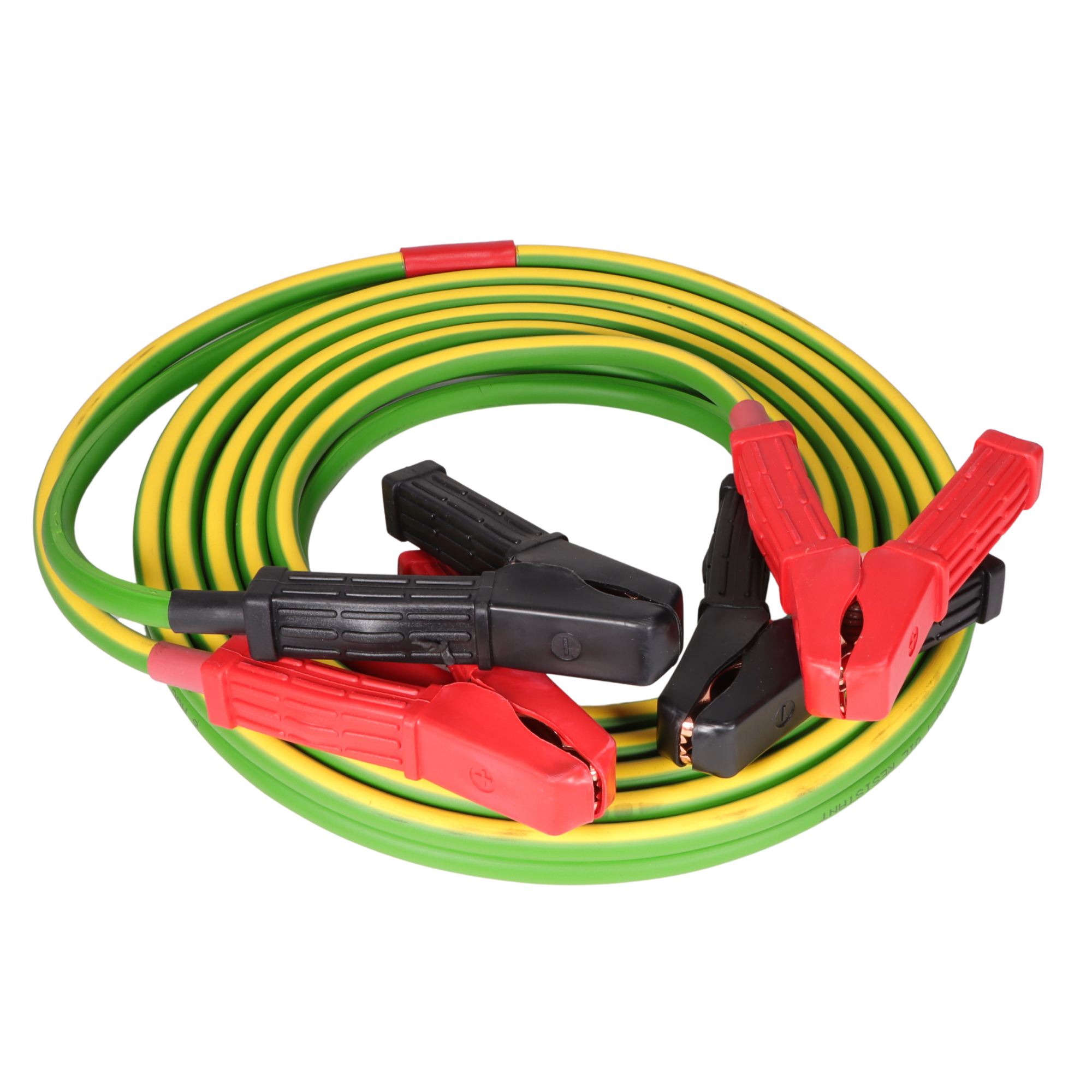 6 GA 12 ft green and yellow jumper cables for lawn and garden tractors, compact utility tractors, riding mowers and utility vehicles, 100A solid copper clamps, Arctic Superflex Blue jacket