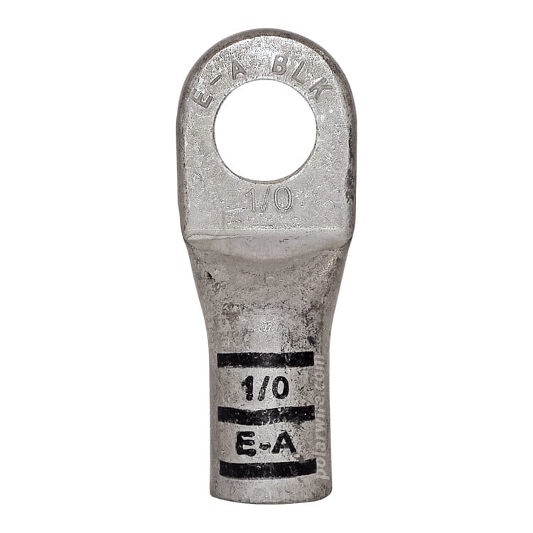 Plated copper power lug heavy duty, 1/0 AWG, 1/2 inch stud