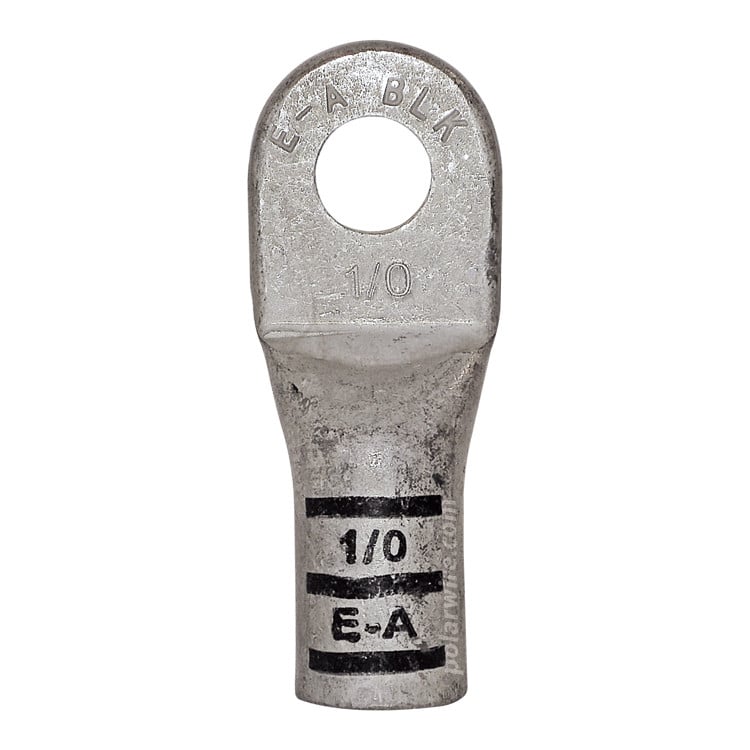 Plated copper power lug heavy duty, 1/0 AWG, 3/8 inch hole