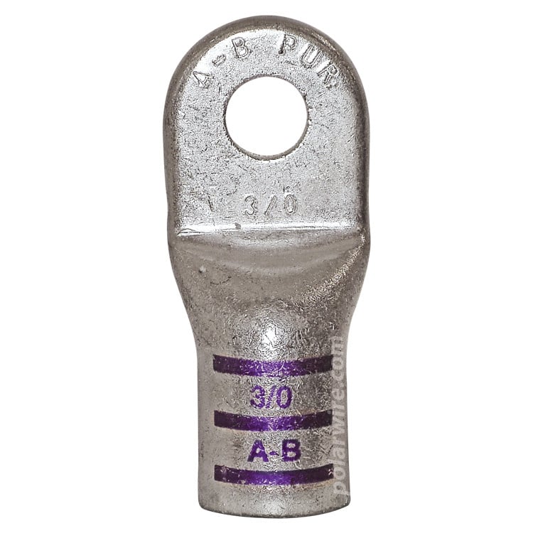 Plated copper power lug heavy duty, 3/0 AWG, 3/8 inch stud