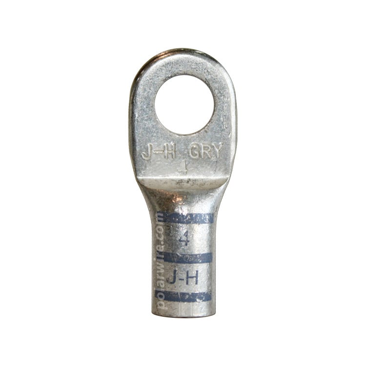Plated copper power lug heavy duty, 4 AWG, 3/8 inch stud