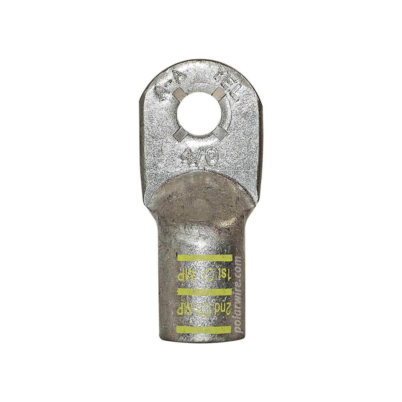 Yellow anti-rotational power lug, 4/0 AWG, 3/8 inch stud