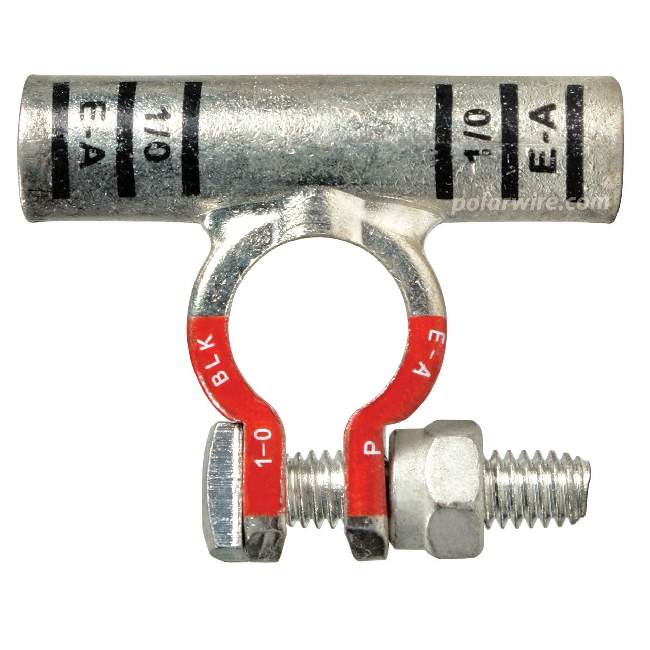 1/0 AWG Positive Top Mount Flag - Eco-Max 100% Copper Battery Terminal - Solderless - Plated