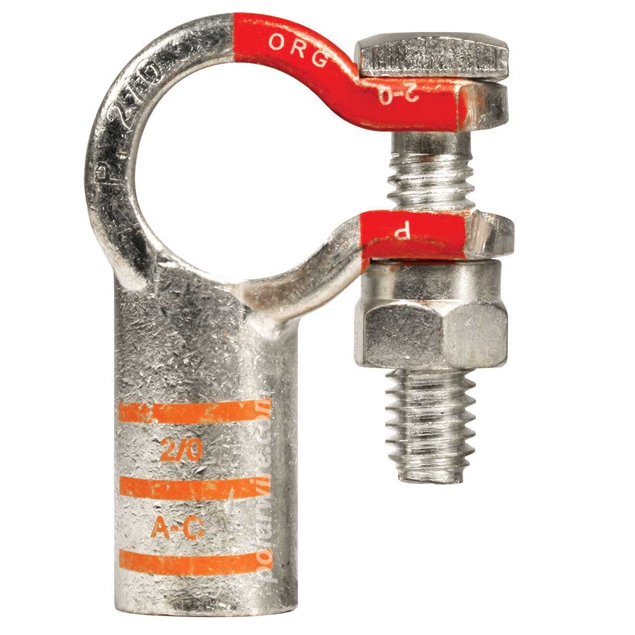 2/0 AWG Eco-Max® 100% Copper Positive Right Elbow Top Mount
Plated Solderless Battery Terminal