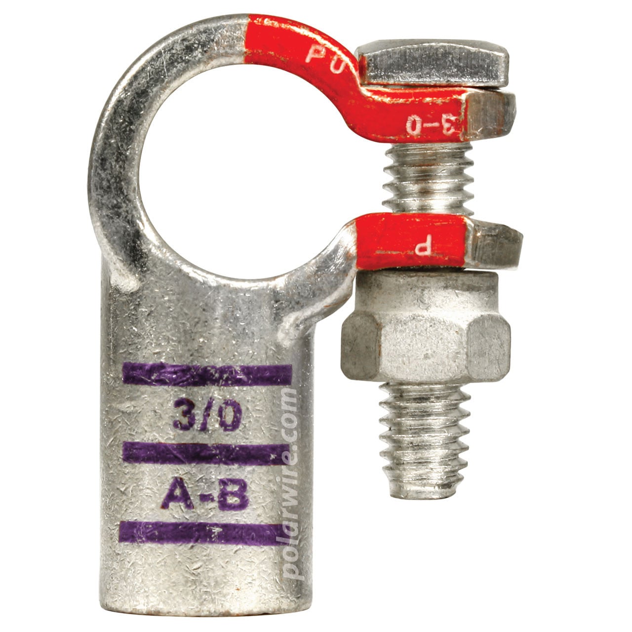 3/0 AWG Eco-Max® 100% Copper Positive Right Elbow Top Mount Plated Solderless Battery Terminal