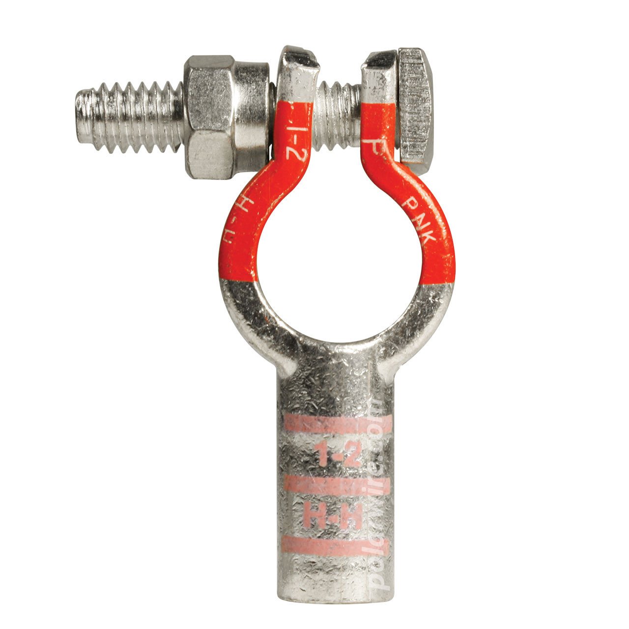 1-2 AWG Eco-Maxå¨ 100% Copper Positive Top Mount Plated Solderless Battery Terminal