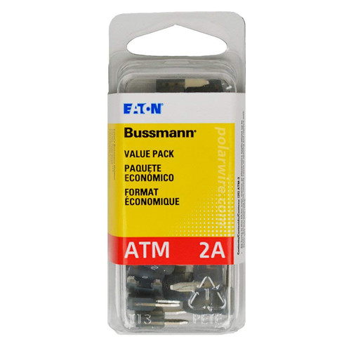 ATM mini blade 2 amp fuse gray Bussmann 25 piece value pack