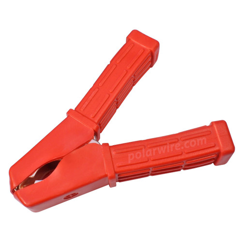 100 Amp Solid Copper Jumper Cable Clamp with red vinyl insulation