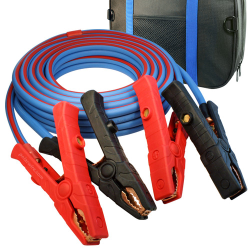 20' Cold Weather Heavy Duty Jumper Cable 1/0 AWG  Booster with 1000 Amp Dual Live Jaw Copper Clamps
