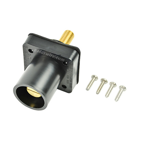 Marinco black 400A CL 16 Series male single pin panel mount cam lock connector with threaded stud for 2/0-4/0 AWG cable