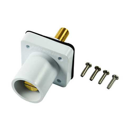 Marinco white 400A CL 16 Series male single pin panel mount cam lock connector with threaded stud for 2/0-4/0 AWG cable