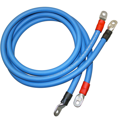 72" 4/0 AWG Arctic Ultraflex Blue Positive and Negative Inverter Cable pair with 3/8" plated copper eyelet lugs and black and red heavy wall adhesive lined heat shrink