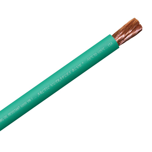 2 AWG green 100% copper Arctic Ultraflex Blue flexible fine strand arctic grade wire is rated for use in extreme cold to -55C