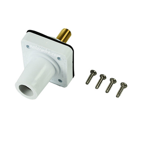 Marinco white 400A CL 16 Series female single pin panel mount cam lock connector with threaded stud for 2/0-4/0 AWG cable
