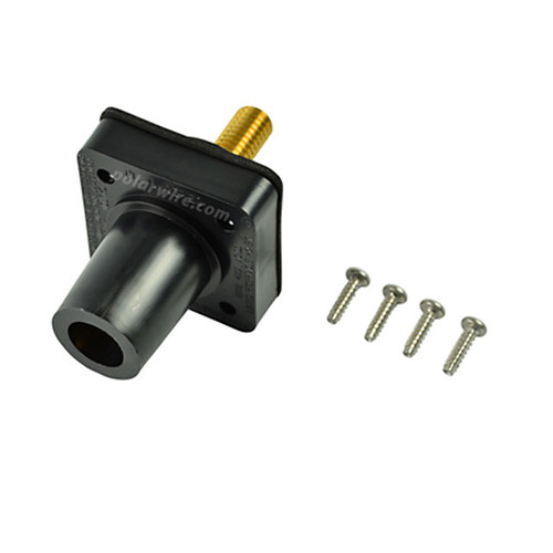 Marinco black 400A CL 16 Series female single pin panel mount cam lock connector with threaded stud for 2/0-4/0 AWG cable