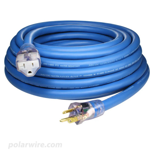 50 foot 10 gauge 20 amp Arctic Ultraflex Blue power extension cord, 100% copper, heavy duty, ultra flexible even in extreme cold, easy to roll and handle
