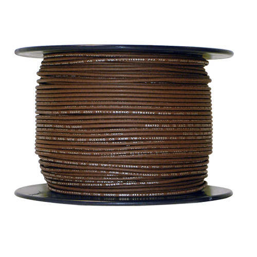 18 AWG brown Arctic Ultraflex Blue single conductor wire 100% copper tinned fine strand, 600v, 500 foot spool