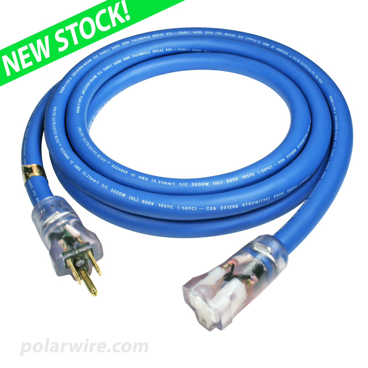 12 Gauge Extension Cord 10 Ft 10' 12 Ga Extension Cord Arctic Ultraflex Blue | Polar Wire