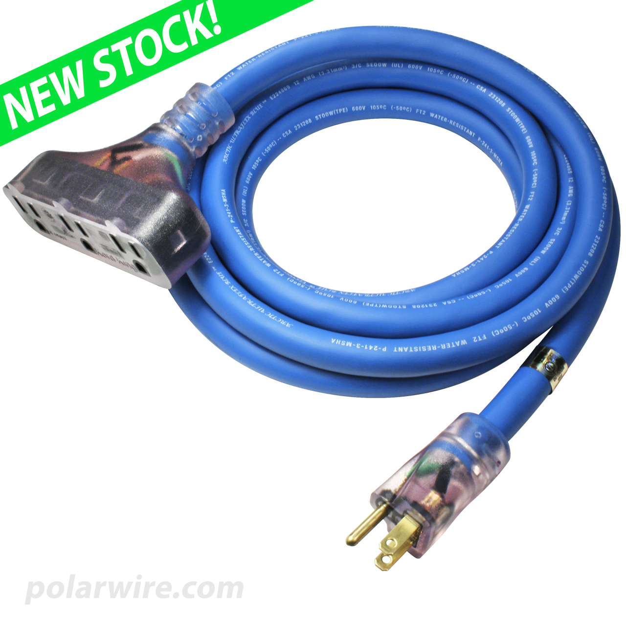 12 Gauge Extension Cord 10 Ft 10' 12 Ga Triple Outlet Extension Cord Arctic Ultraflex | Polar Wire