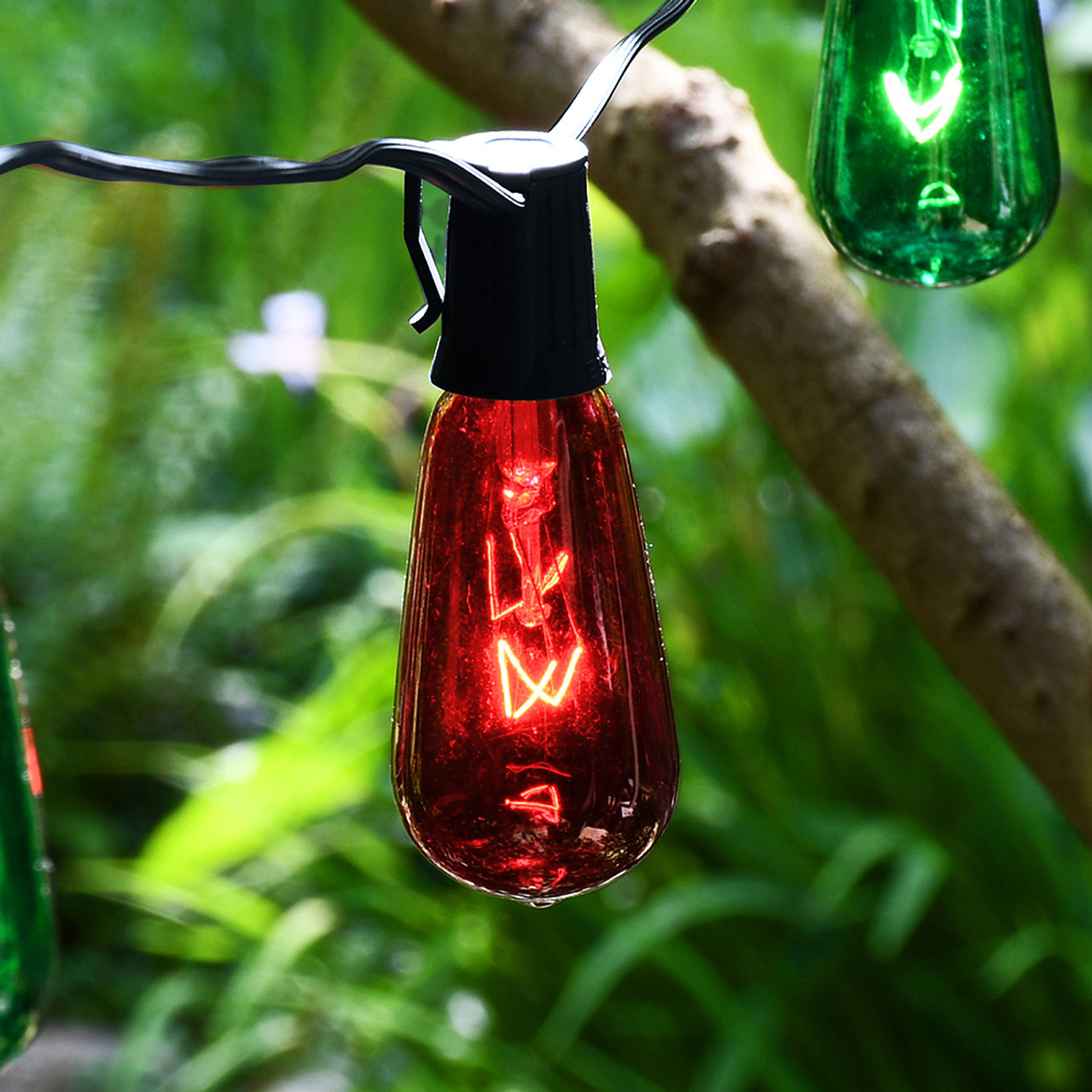 red and green edison light bulbs