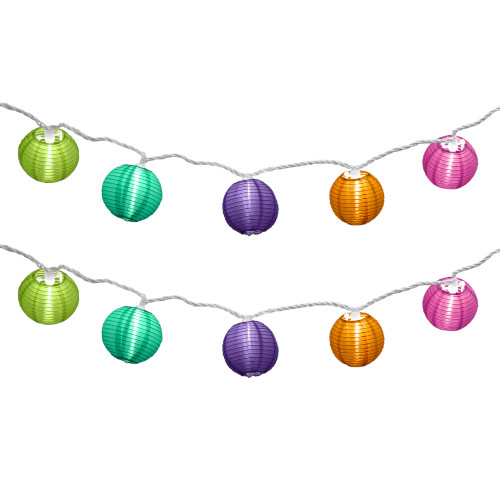 Electric String Lights with 10 Nylon Lanterns - Multicolor