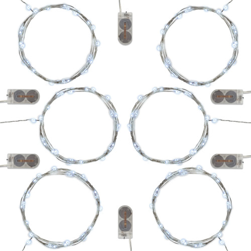 Battery Operated LED Fairy String Lights, Soft White - Set of 6
