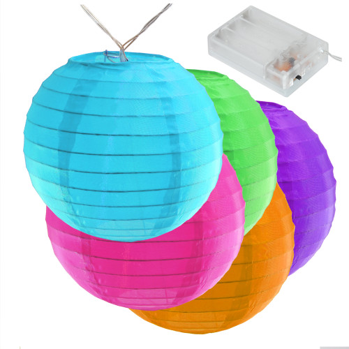 Battery Operated String Lights with 10 Nylon Lanterns - Multicolor