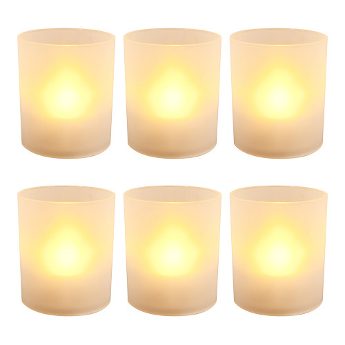 Frosted Votives with Battery Operated LED Lights, Amber - Set of 6