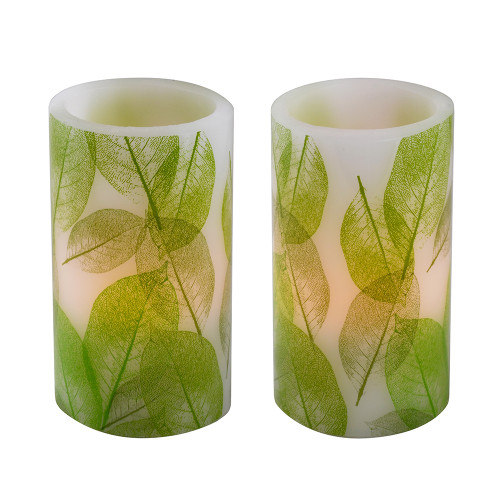 Battery Operated LED Wax Candles, Lace Leaf - Set of 2 Battery Operated LED Wax Candles, Lace Leaf - Set of 2