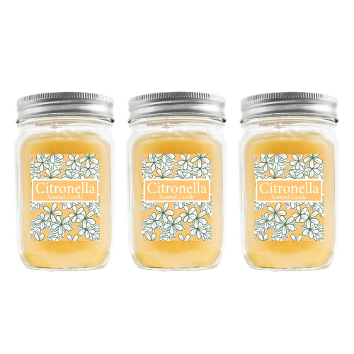 Citronella Scented Candles in 9oz Mason Jars - Set of 3