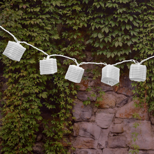 Electric String Lights with 10 White Square Nylon Lanterns Electric String Lights with 10 White Square Nylon Lanterns