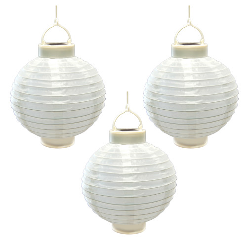 Solar Powered Nylon Lanterns, White - Set of 3