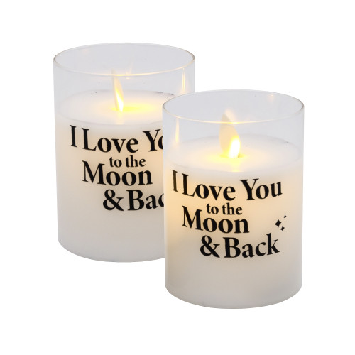 Battery Operated Glass LED Candles, I Love You to the Moon and Back - Set of 2
