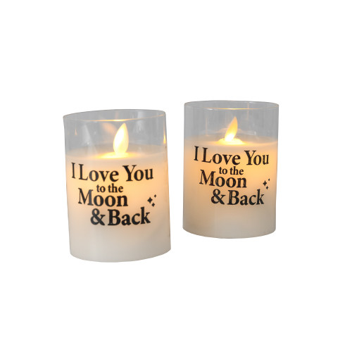 Battery Operated Glass LED Candles, I Love You to the Moon and Back - Set of 2