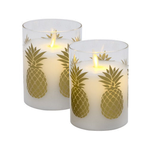 Battery Operated Glass LED Candles, Gold Pineapple - Set of 2