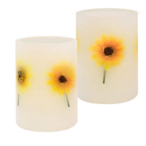 Battery Operated Wax LED Candles, Dried Flowers - Set of 2