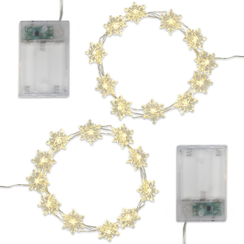 Battery Operated LED Fairy String Lights with Snowflake - Set of 2