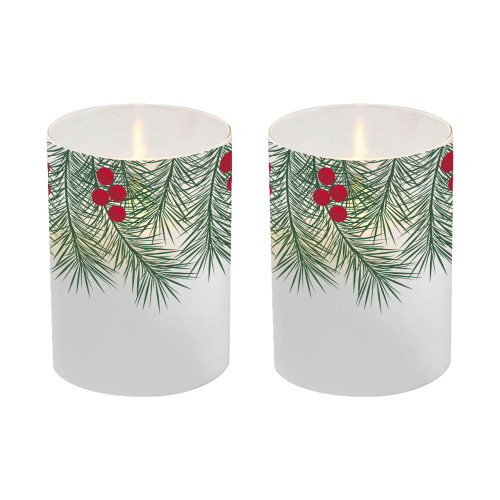 Battery Operated Glass LED Candles, Green Pines - Set of 2