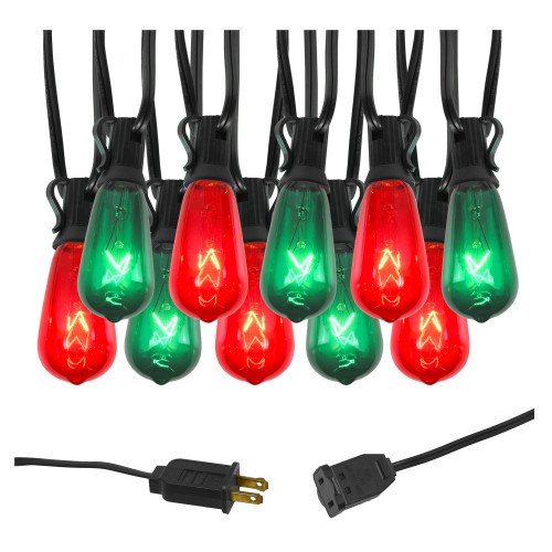 Electric String Lights with 10 Red and Green Edison Bulbs Electric String Lights with 10 Red and Green Edison Bulbs