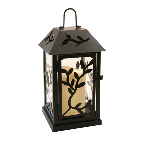 Metal Lantern with Battery Operated Candle - Black Vine