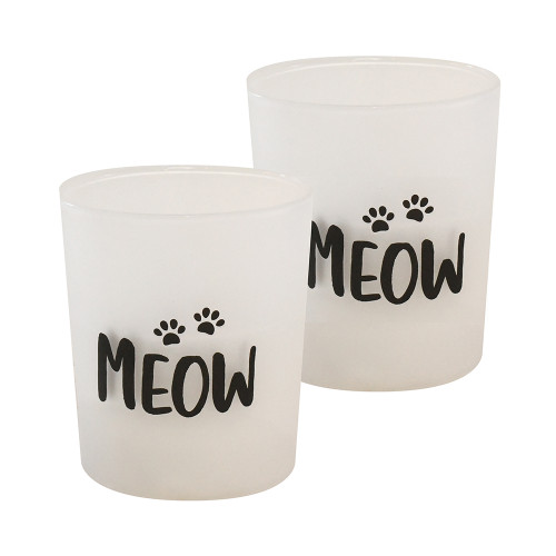 Battery Operated Glass LED Candles, Meow - Set of 2