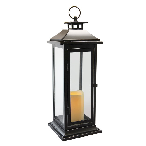Metal Lantern with Battery Operated Candle - Traditional Black Metal Lantern with Battery Operated Candle - Traditional Black