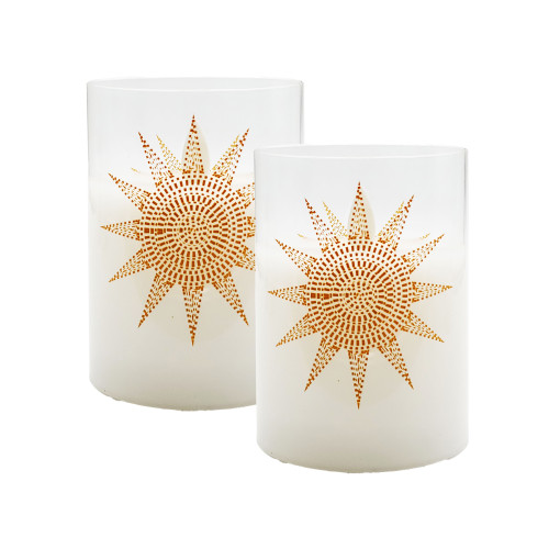 Battery Operated Glass LED Candles, Mosaic Sun - Set of 2