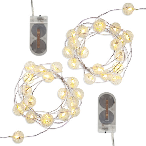 Battery Operated Mini String Lights with Crystal Balls - Set of 2